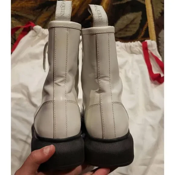 Alexander McQueen Boots Women's 10.5 White Hybrid Lace Up Combat Leather